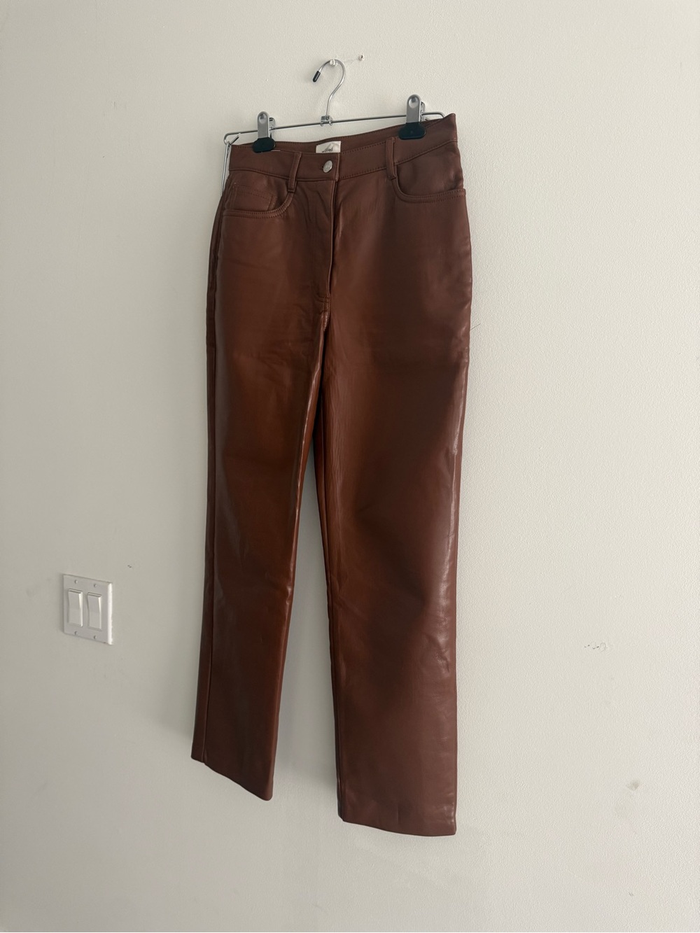 Aritzia Wilfred High-Rise Faux Leather Straight Leg Pants - Brown size 2 - Picture 6 of 11